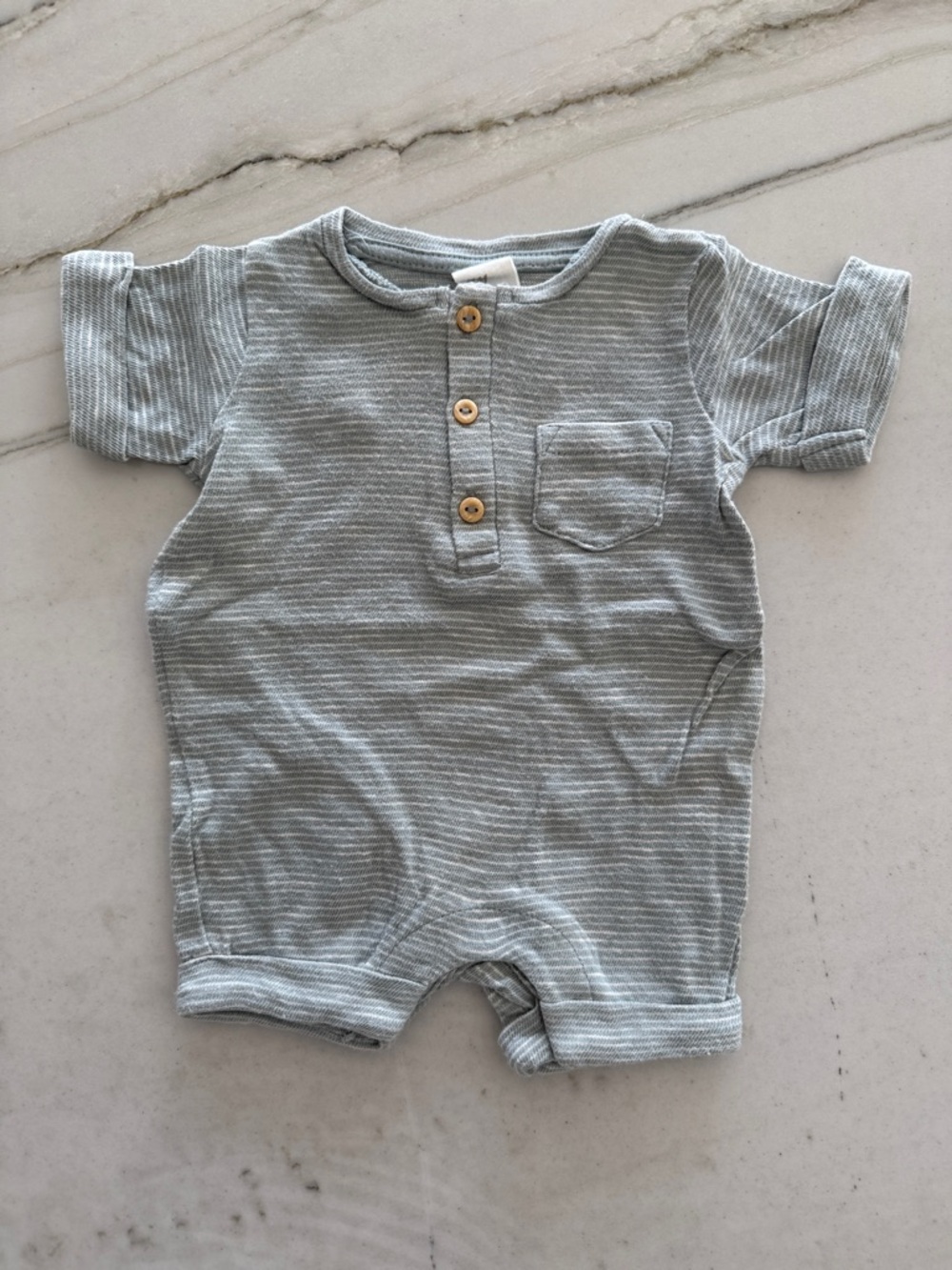 H&M Striped Romper with Wooden Buttons